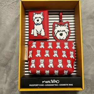 Marc Tetro Westie 3-Piece Travel Set Cosmetic Bag Luggage Tag Case